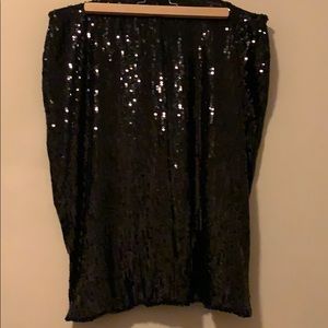 Sejour 1X Elastic Waist Black Sequin Pencil Skirt